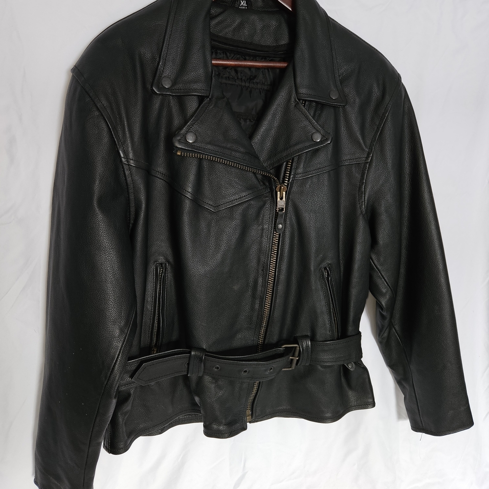USA Bikers Dream Apparel Heavy Black Leather Motorcycle Jacket Women’s Size XL.